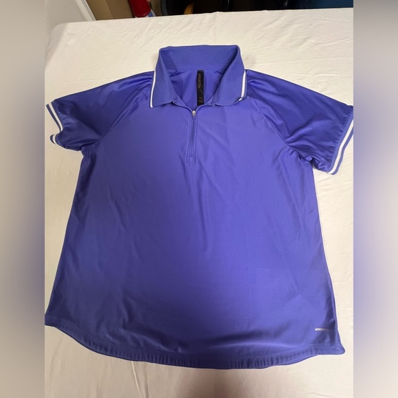 MONDETTA WOMEN’S ACTIVE 1/4 ZIP SHORT SLEEVE MESH POLO SHIRT. SIZE LARGE PURPLE - Picture 10 of 10